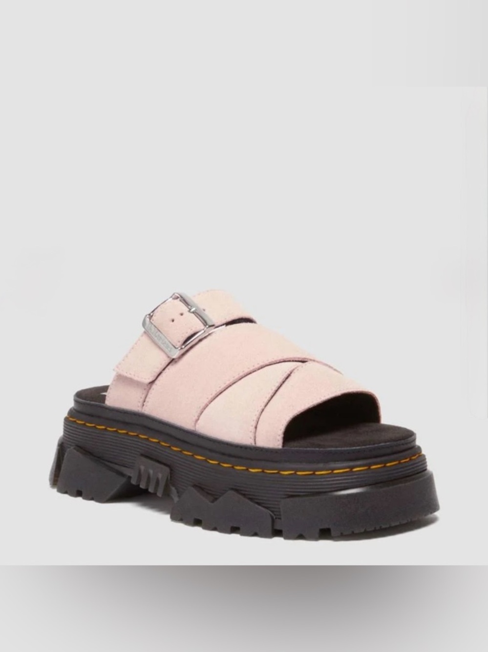 Dr. Martens Mattison Slide Pink Suede Lug Sole Buckle Sandals - Picture 2 of 8